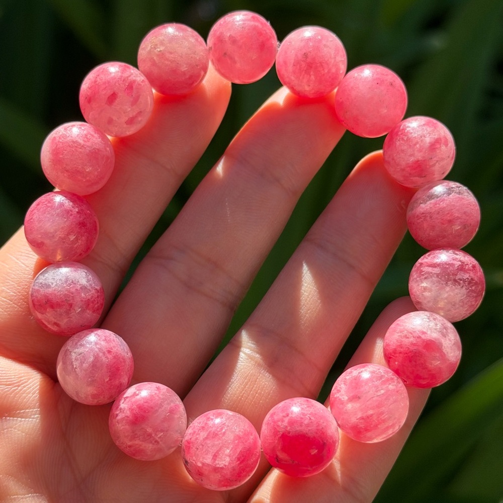 12.5mm stretchable pink rhodonite‎ bracelet 0750